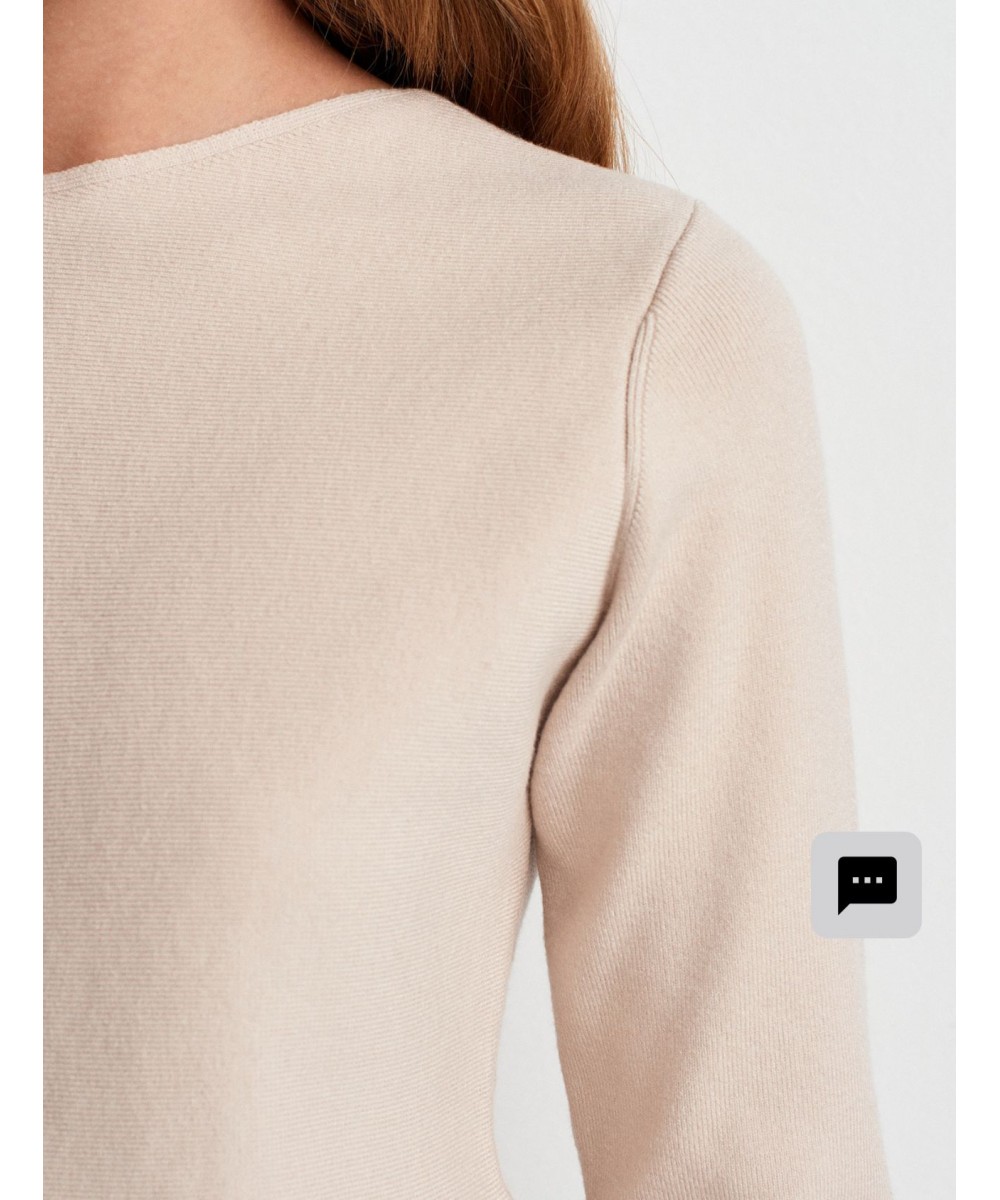 Bisiklet Yaka Peplum Triko Top-Açık Bej